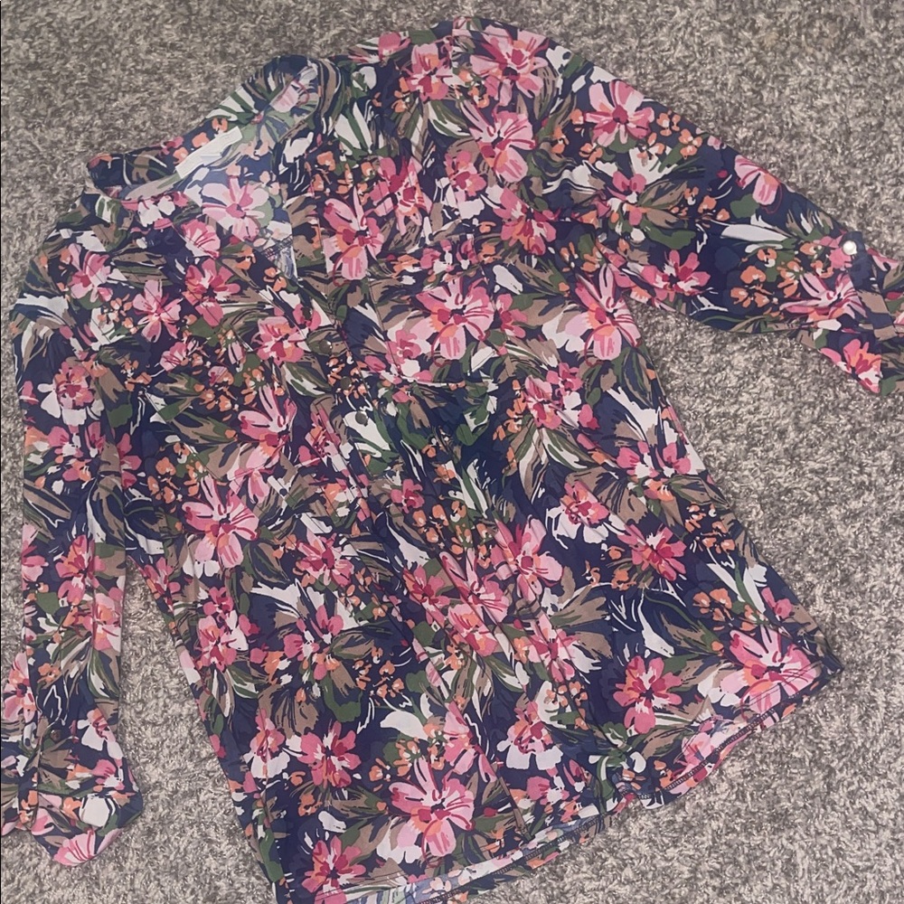 Floral Print Blouse - Pink and Green